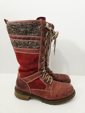 Bos & Co. Holden Wool Lined Leather Boots Size 40 US 9 - 9.5 Red Knee High
